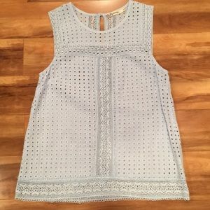 Light Blue Sleeveless Eyelet Lace Top by Laffaire